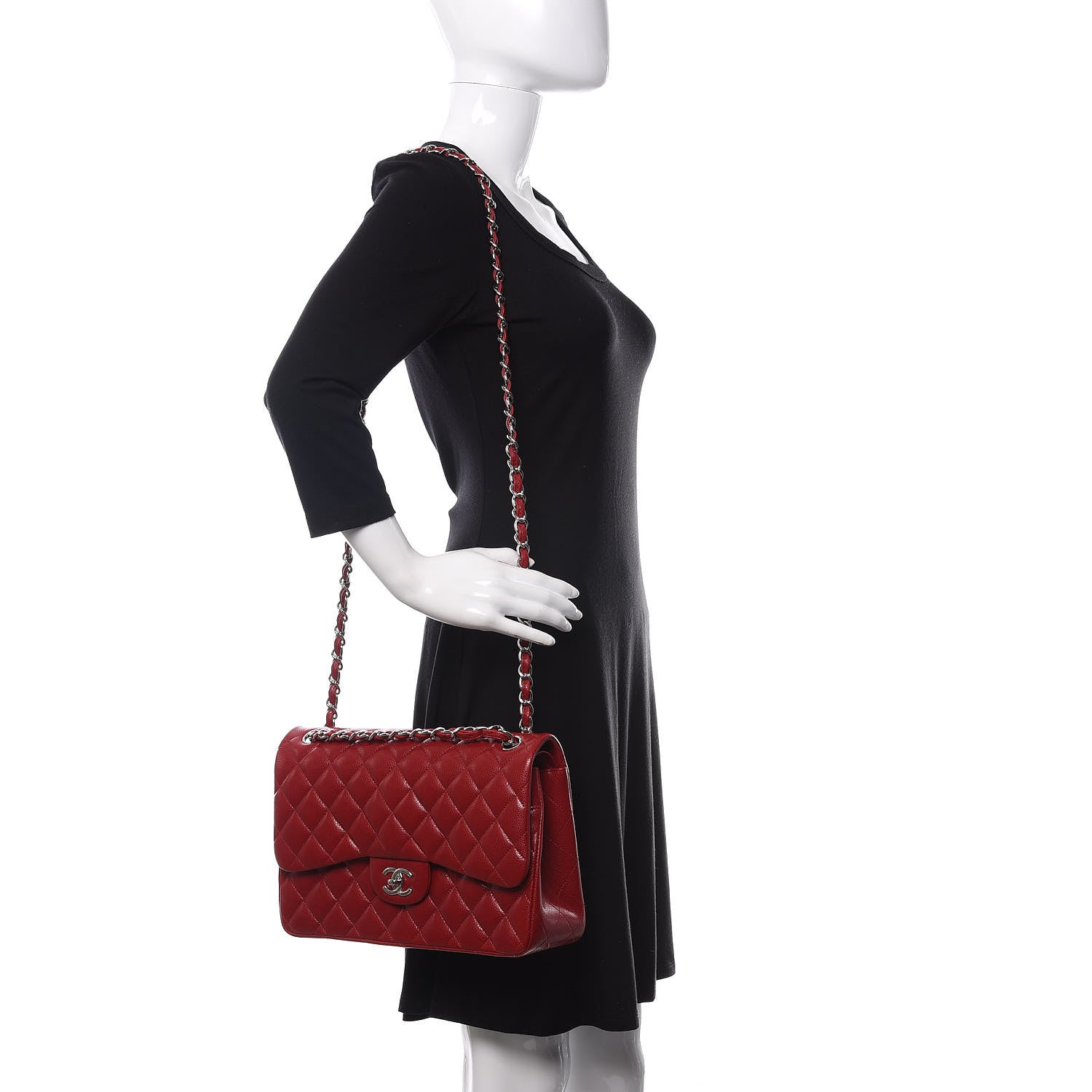 Chanel Caviar Quilted Jumbo Double Flap Red 2 of 11