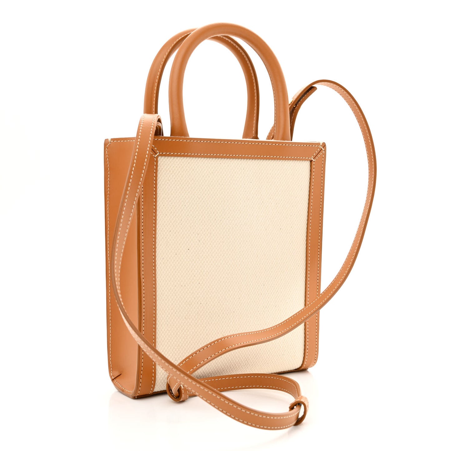Canvas Calfskin Mini Vertical Cabas Natural Tan
