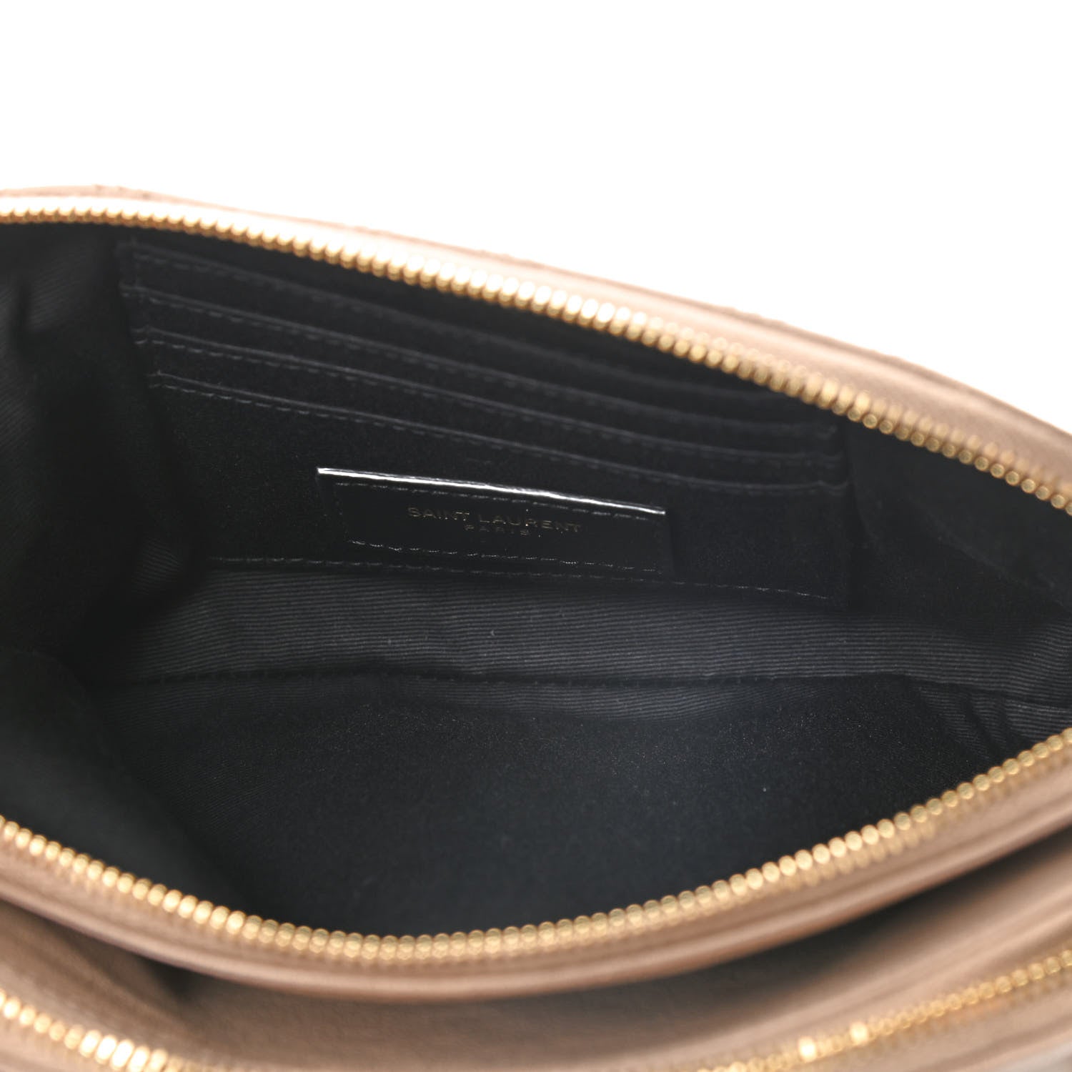 Saint Laurent Grained Lambskin Quilted Mini Becky Double Zip Bag Dark Beige 6 of 10