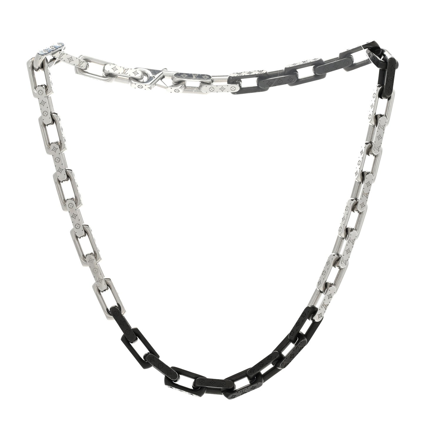 Metal Engraved Monogram Chain Necklace Silver Black