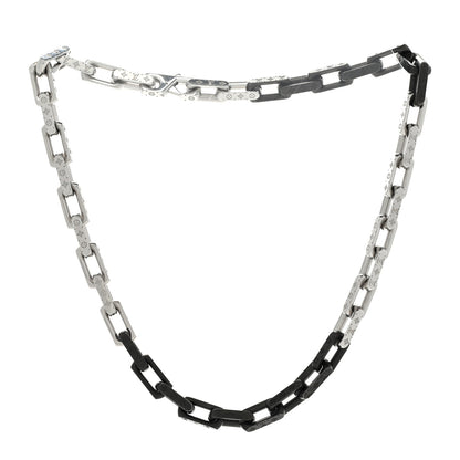 Louis Vuitton Metal Engraved Monogram Chain Necklace Silver Black 3 of 6