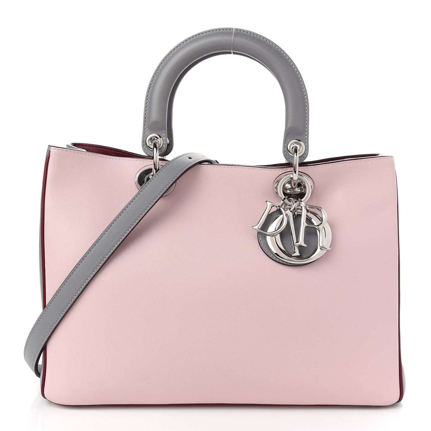 Smooth Calfskin Medium Tri-Color Diorissimo Tote Pink Grey Burgundy
