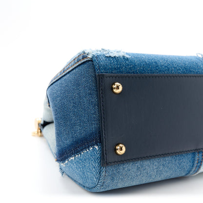 Dolce & Gabbana Calfskin Denim Patchwork Medium Miss Sicily Satchel Blue 8 of 9
