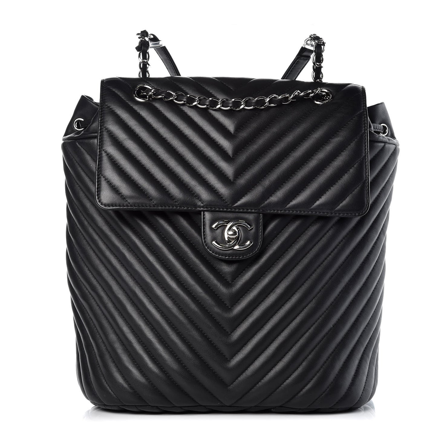 Calfskin Chevron Quilted Large Urban Spirit Backpack Black