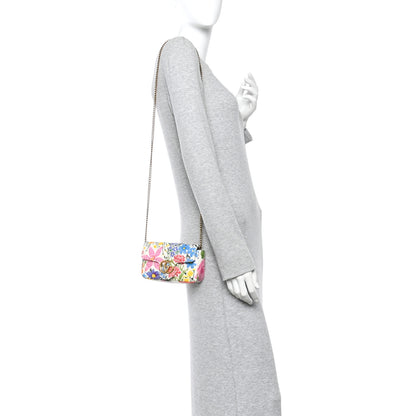 Gucci X KEN SCOTT Calfskin Matelasse Floral Print Super Mini GG Marmont Shoulder Bag Ivory Pink 2 of 12