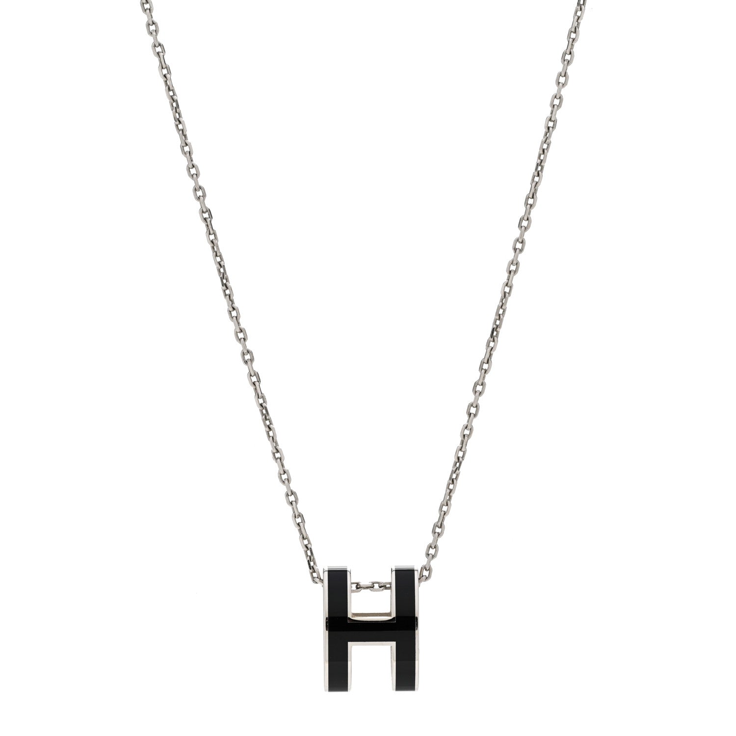 Hermes Lacquered Palladium Pop H Pendant Necklace Black 1 of 5