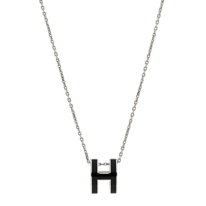 Hermes Lacquered Palladium Pop H Pendant Necklace Black 1 of 5