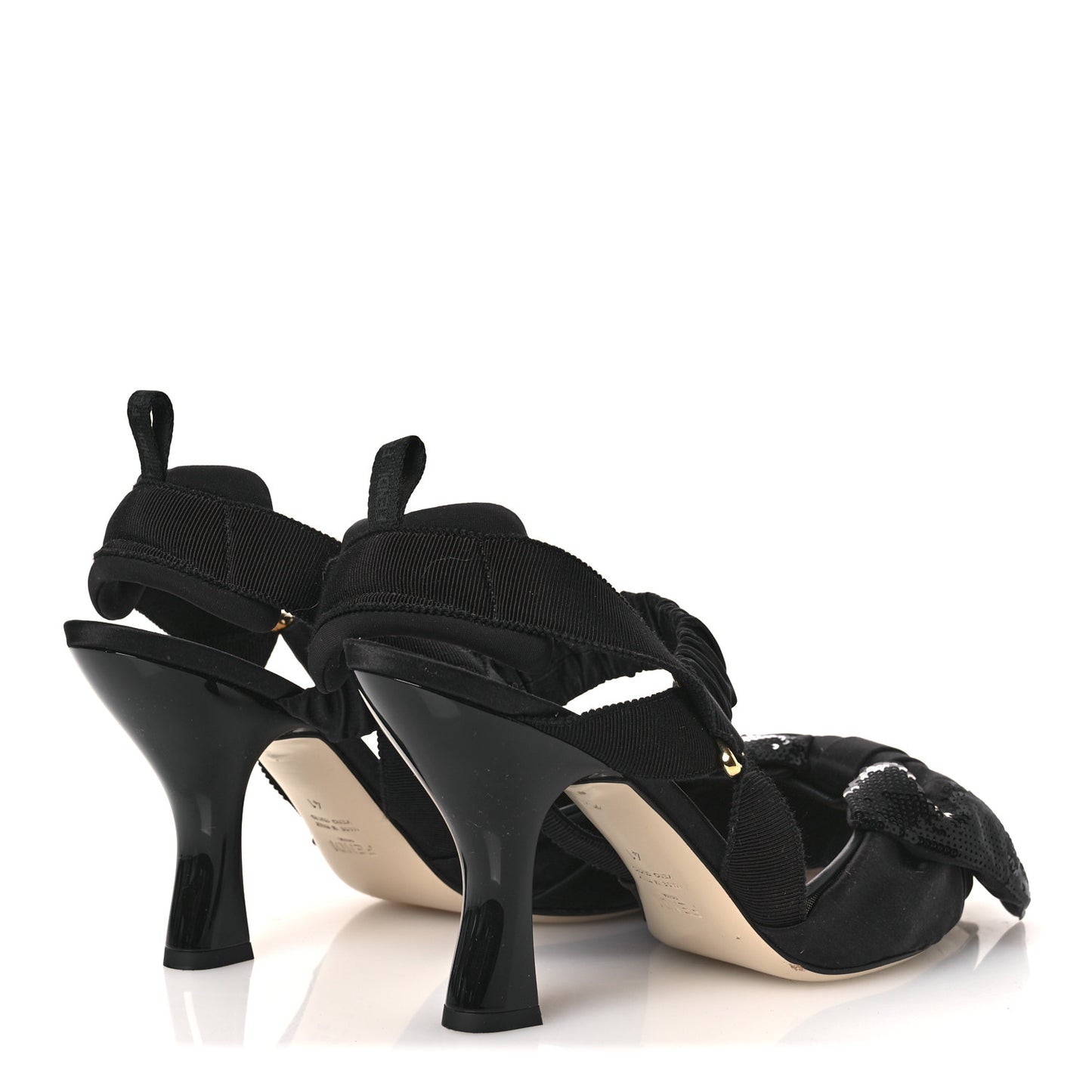 Satin Sequin Bow 85mm Slingback Pumps 41 Black