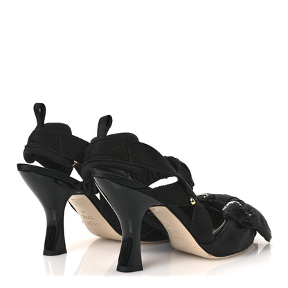 Fendi Satin Sequin Bow 85mm Slingback Pumps 41 Black 5 of 10