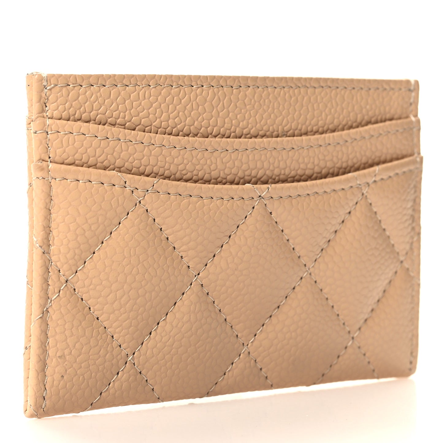 Caviar Quilted Card Holder Beige