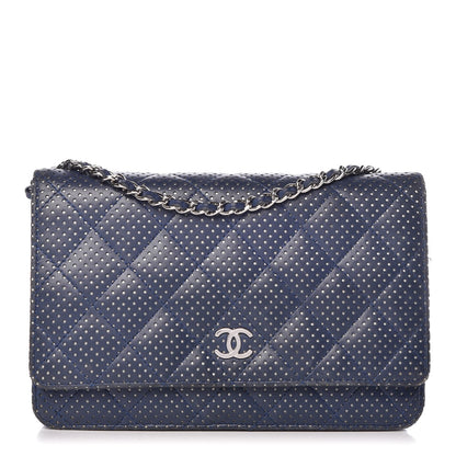 Chanel Perforated Lambskin Quilted Wallet On Chain WOC Blue 1 of 9