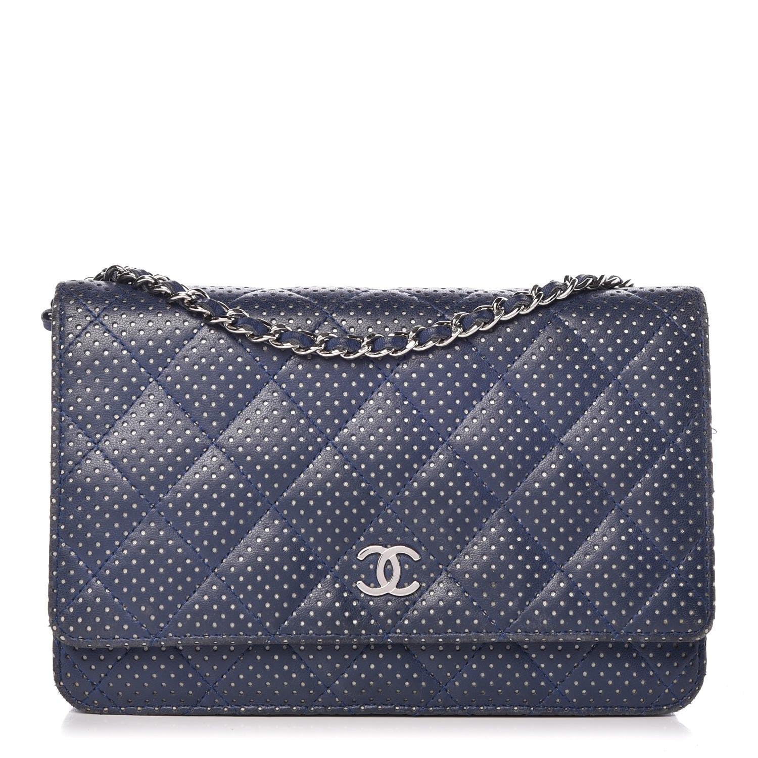 Chanel Perforated Lambskin Quilted Wallet On Chain WOC Blue 1 of 8