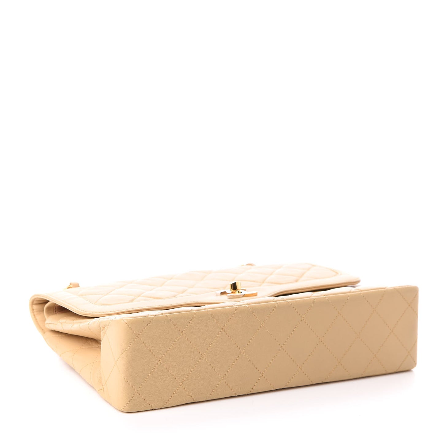 Lambskin Quilted Medium Double Flap Beige
