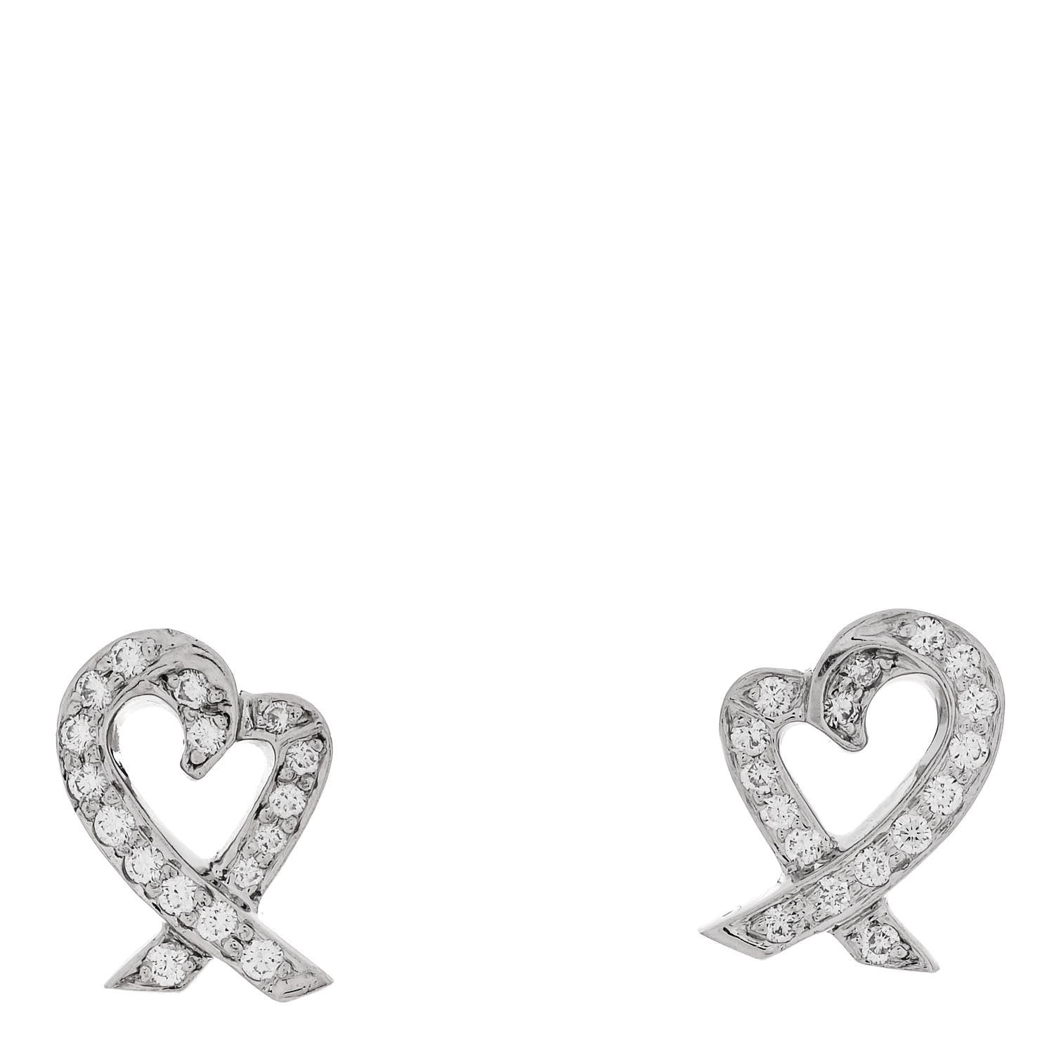 Tiffany Platinum Diamond Loving Heart Earrings 1 of 6