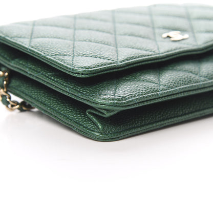 Chanel Metallic Caviar Quilted Wallet On Chain WOC Green 10 of 12