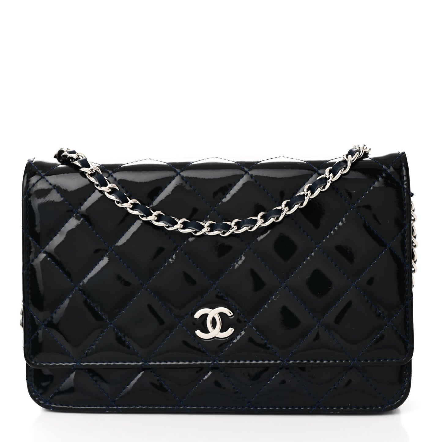 Patent Quilted Wallet On Chain WOC Blue