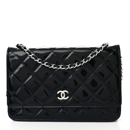 Chanel Patent Quilted Wallet On Chain WOC Blue 1 of 12