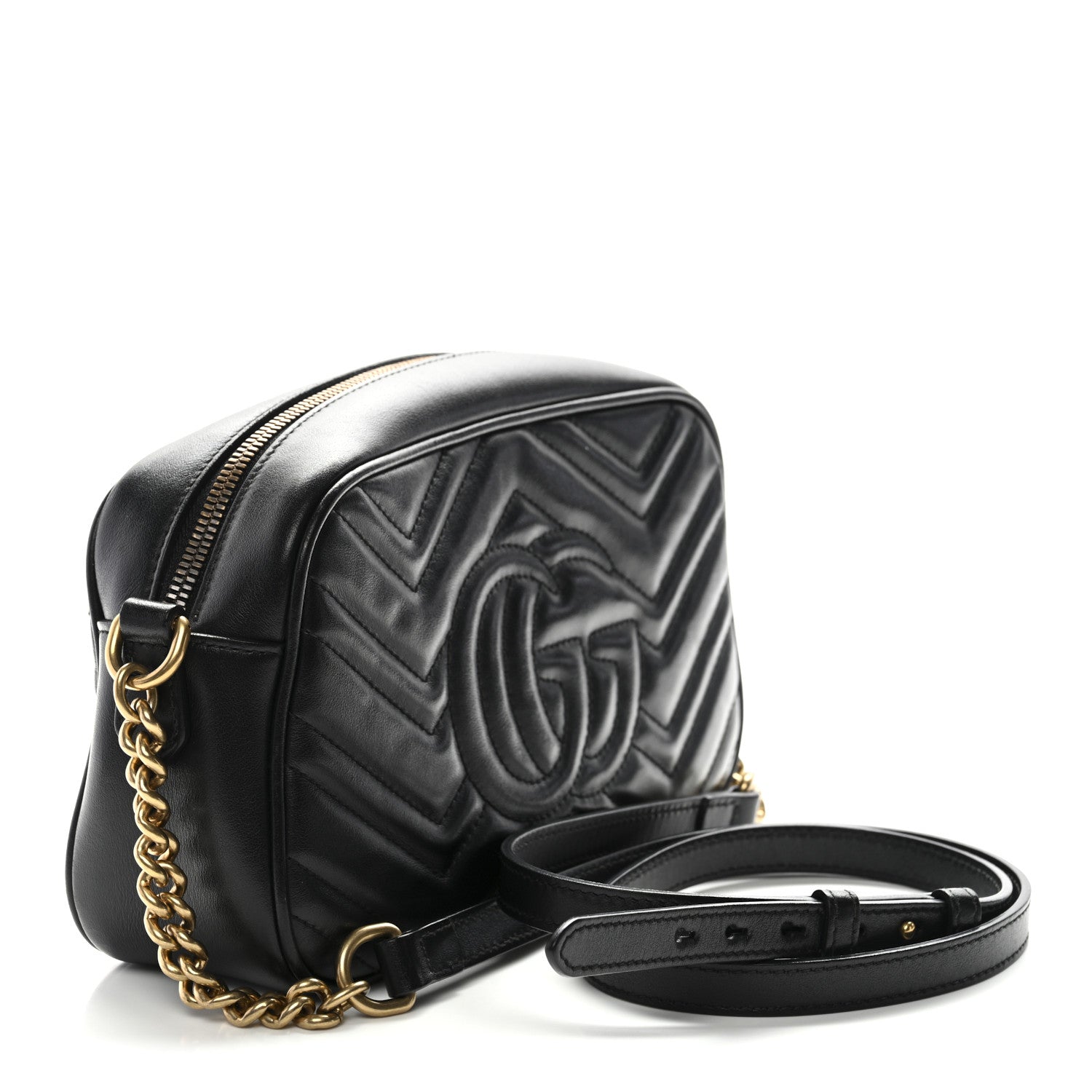 Gucci Calfskin Matelasse Small GG Marmont Chain Shoulder Bag Black 3 of 12