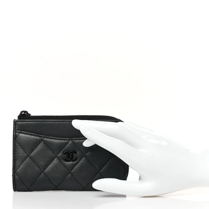 Chanel Pearly Lambskin Quilted Zip Card Holder So Black 2 of 7