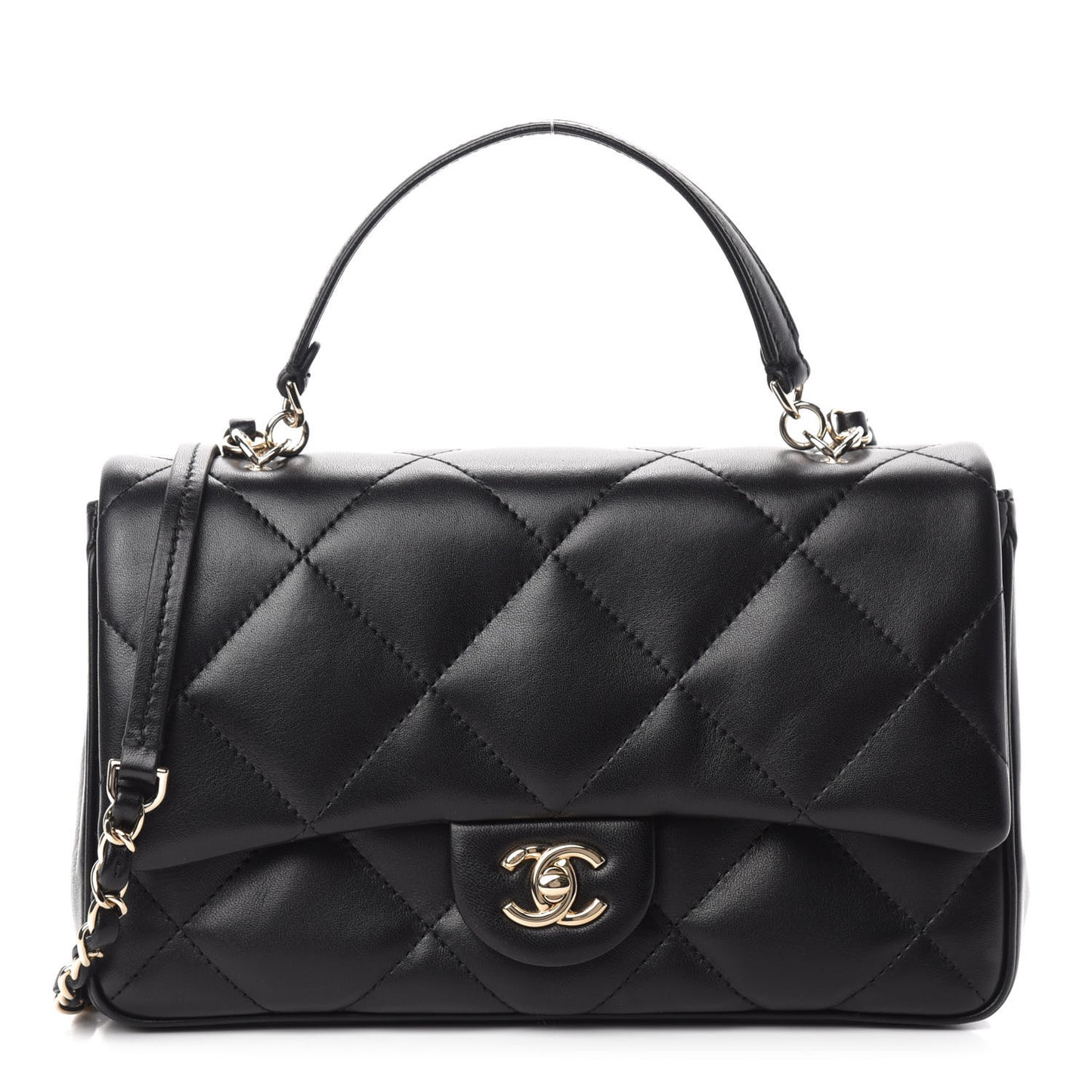 Lambskin Quilted Easy Carry Flap Black