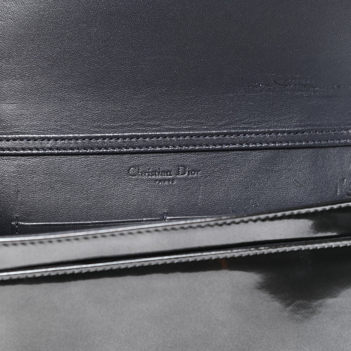 Metallic Patent Micro-Cannage Diorama Wallet on Chain Pouch Onyx Black
