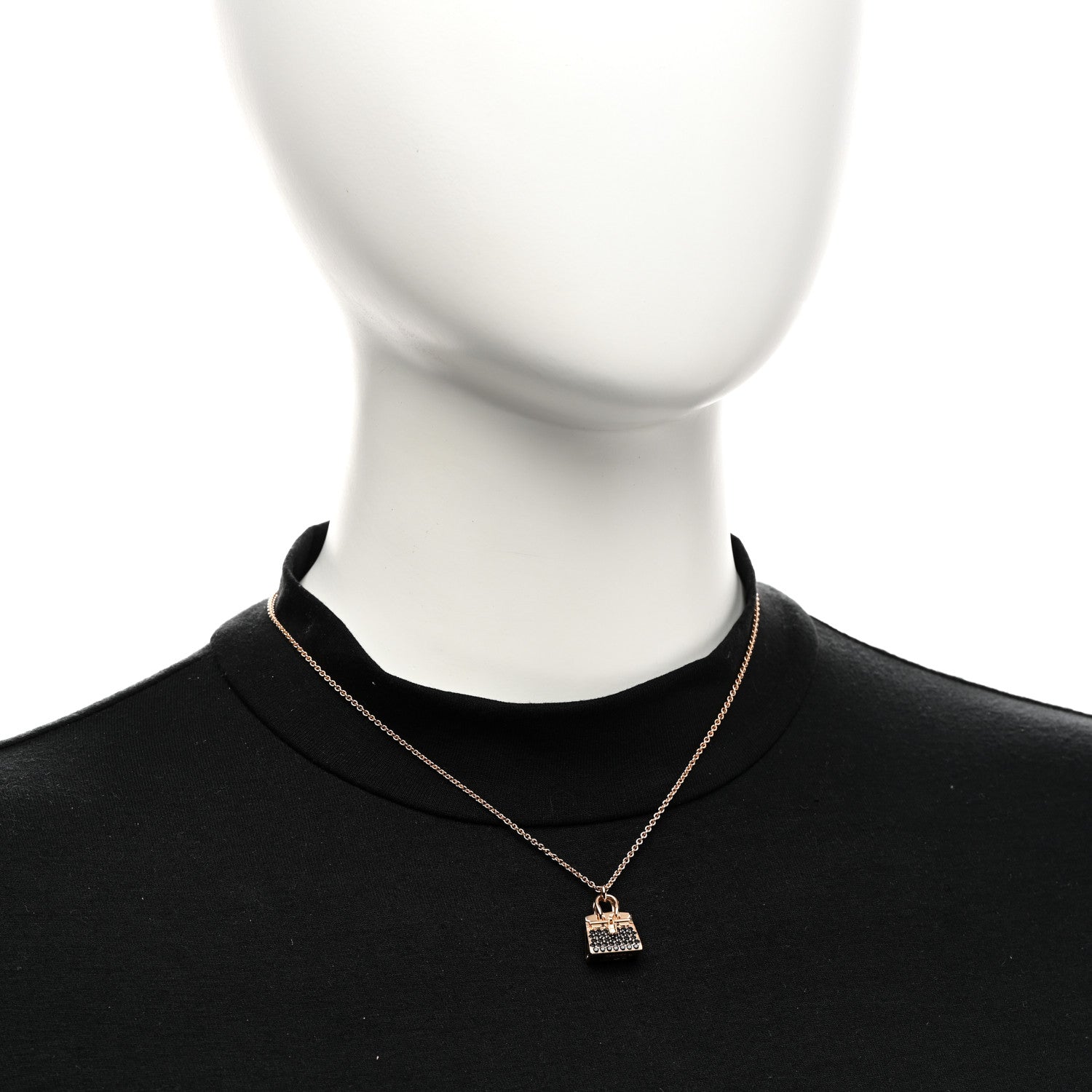 Hermes 18K Rose Gold Black Spinel Birkin Pendant Necklace 2 of 5