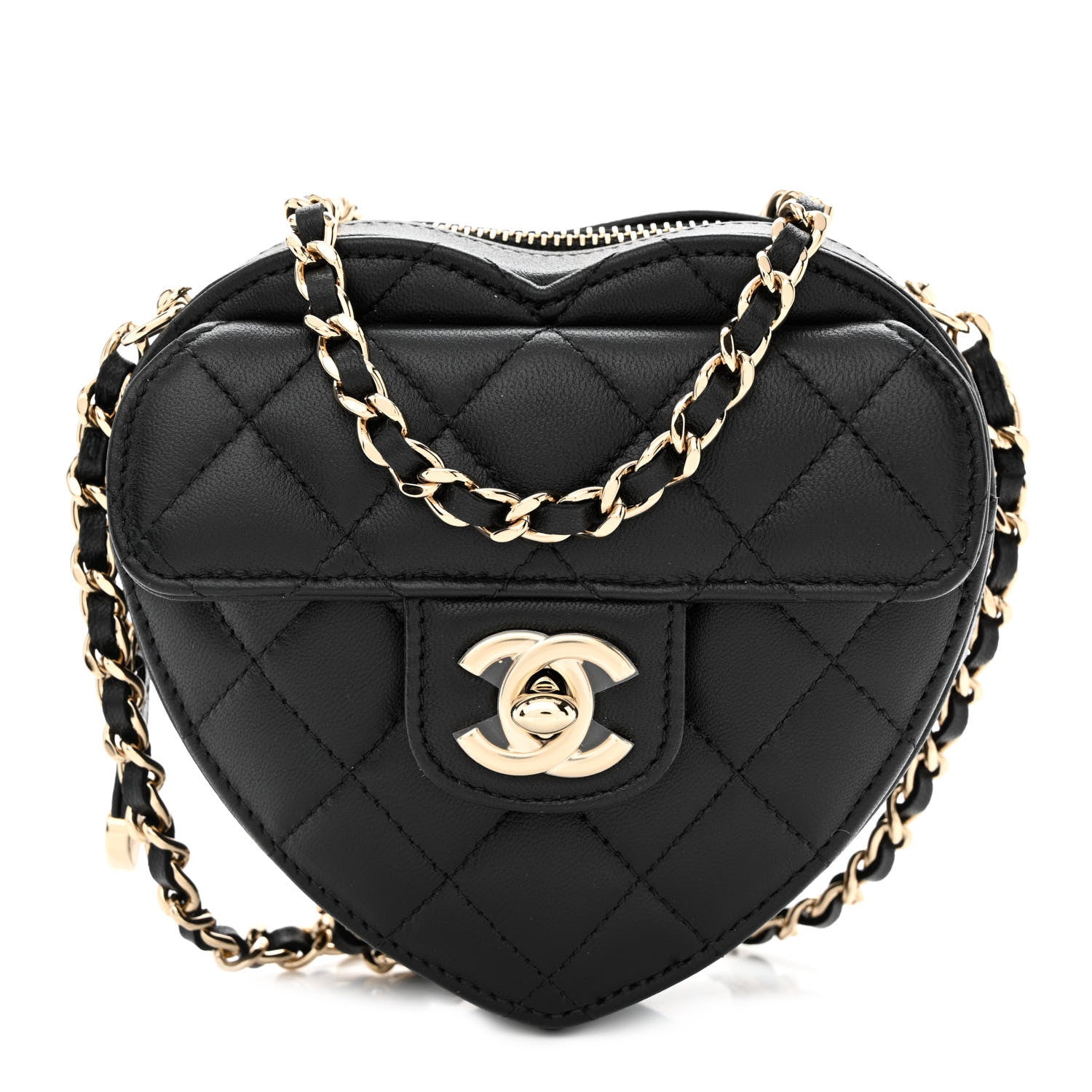 Chanel Lambskin Quilted CC In Love Heart Clutch With Chain Black 1 of 11