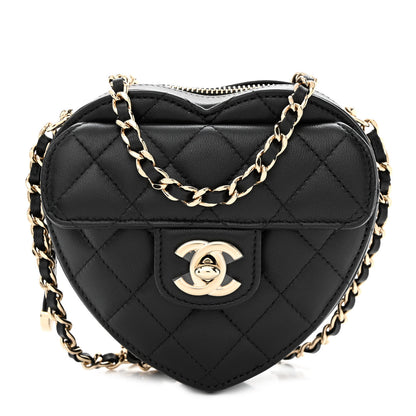 Chanel Lambskin Quilted CC In Love Heart Clutch With Chain Black 1 of 11