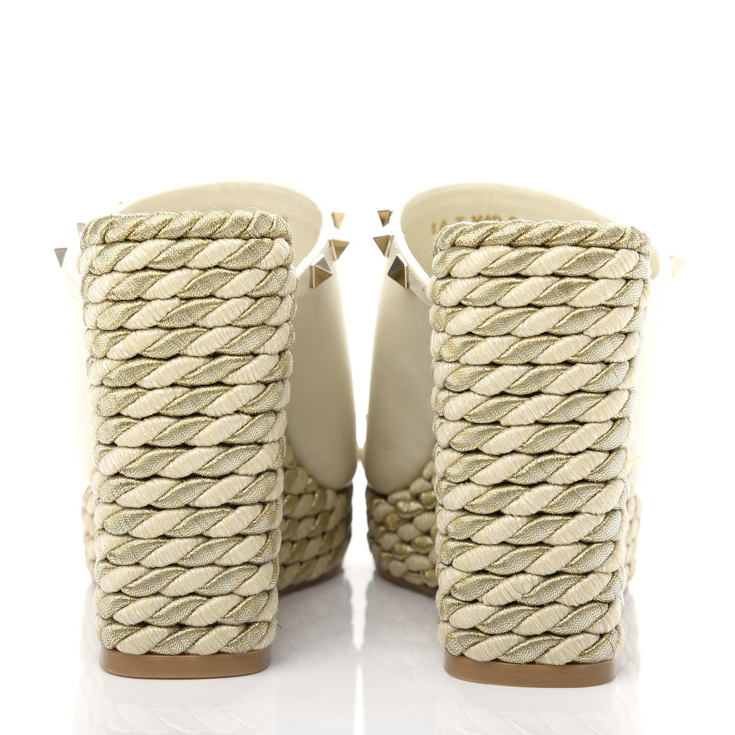 Valentino Garavani Calfskin Silk Rockstud Torchon Espadrille Wedge 25/115mm Slide Sandals 37 Light Ivory 7 of 10