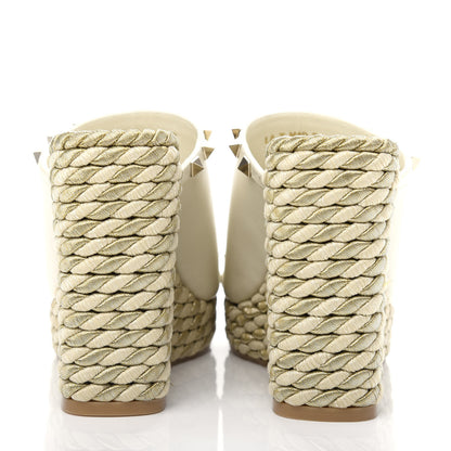 Valentino Garavani Calfskin Silk Rockstud Torchon Espadrille Wedge 25/115mm Slide Sandals 37 Light Ivory 7 of 10