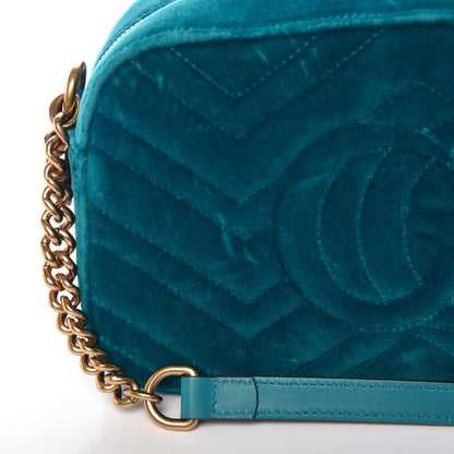 Gucci Velvet Matelasse Small GG Marmont Chain Shoulder Bag Pavone Cyan 10 of 11