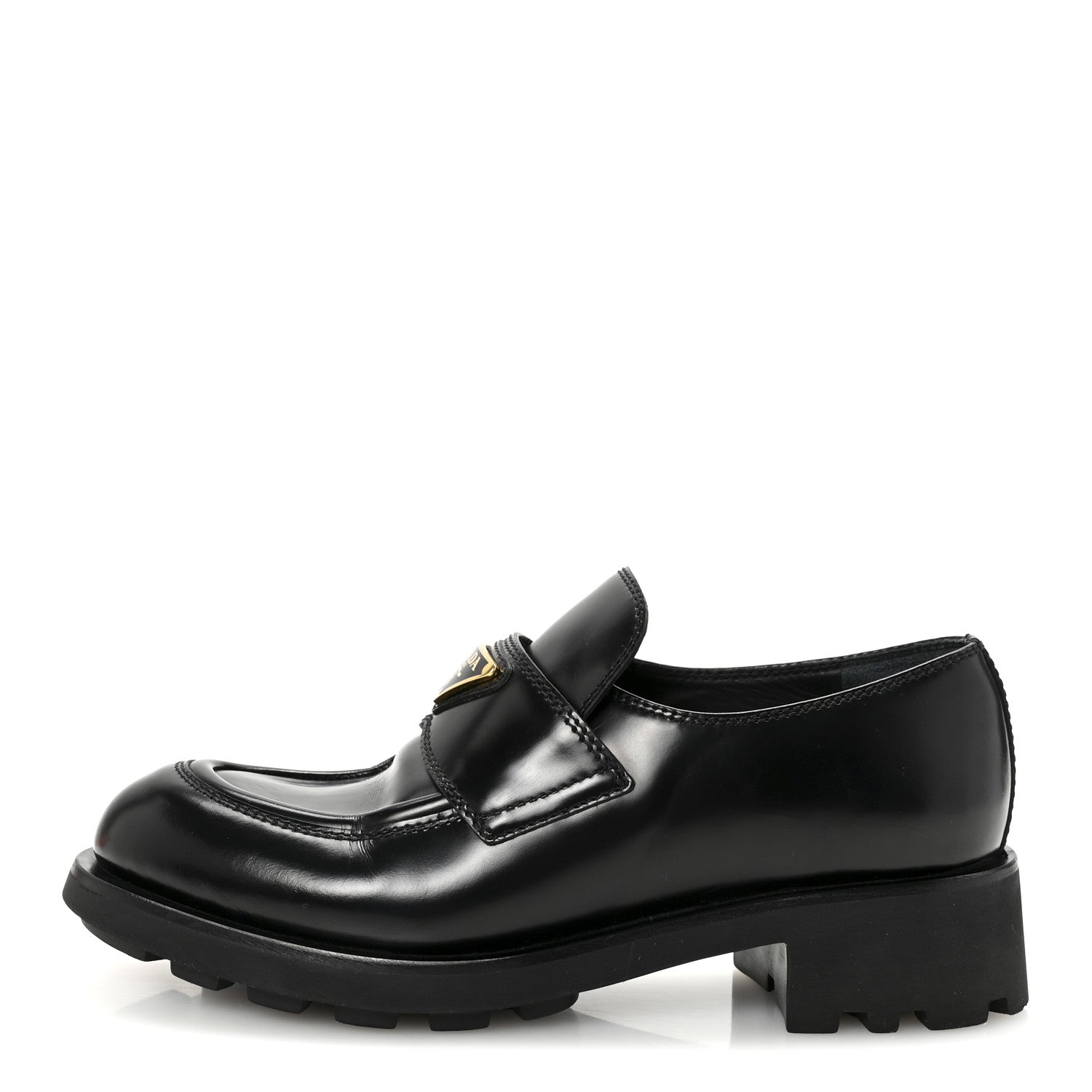 Prada Spazzolato Metal Triangle Logo 50mm Loafers 36.5 Black 1 of 10