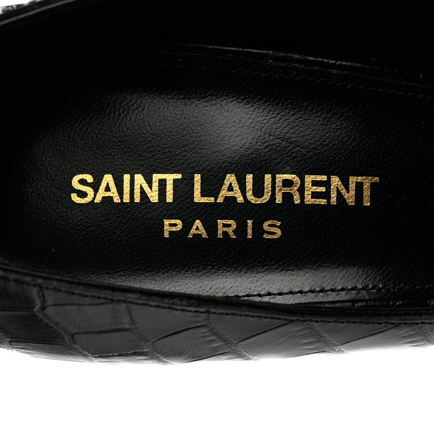 Saint Laurent Calfskin Crocodile Embossed Opyum 110 Pumps 38 Black 1 of 11