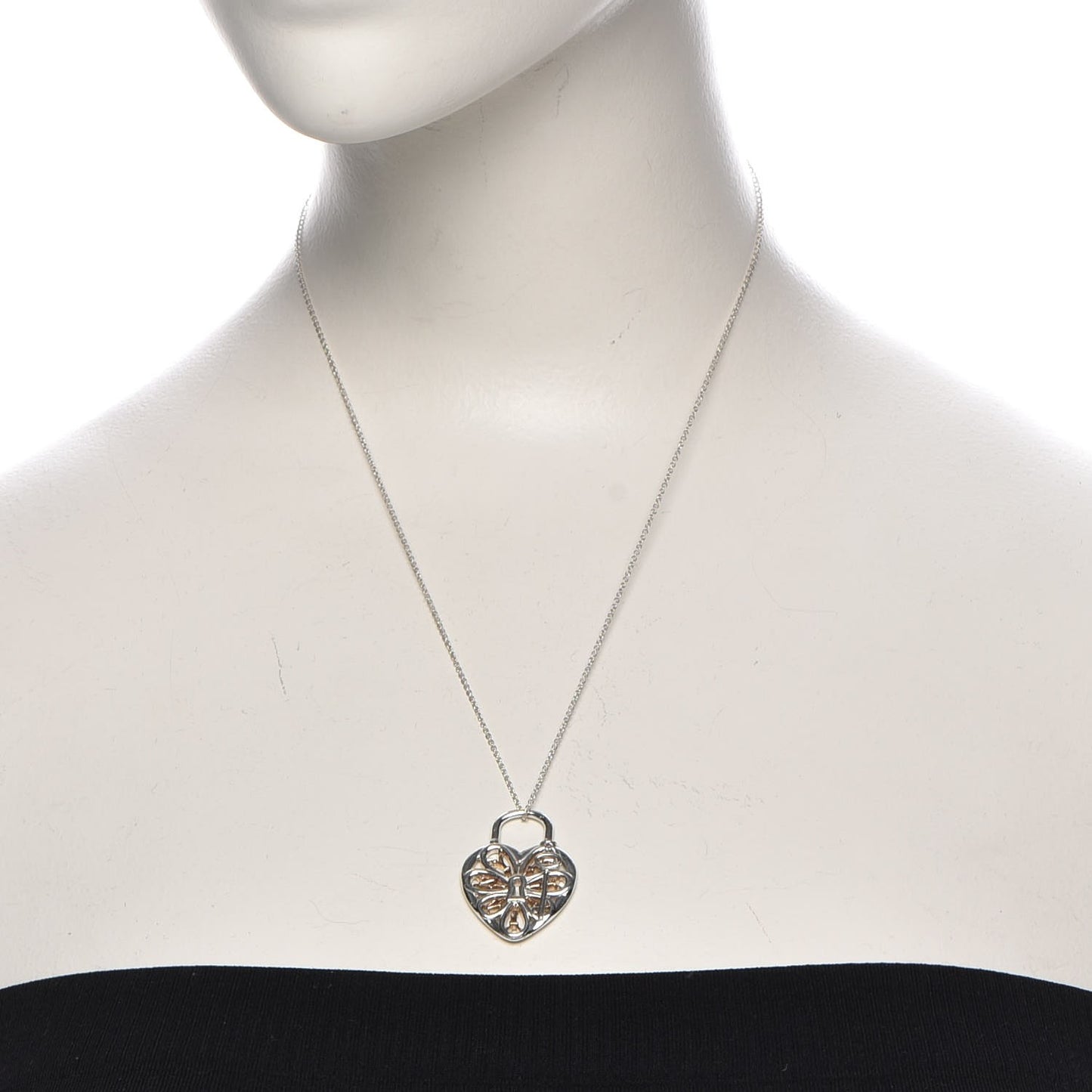 Sterling Silver 18K Yellow Gold Filigree Heart Key Pendant Necklace