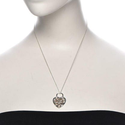 Tiffany Sterling Silver 18K Yellow Gold Filigree Heart Key Pendant Necklace 2 of 6
