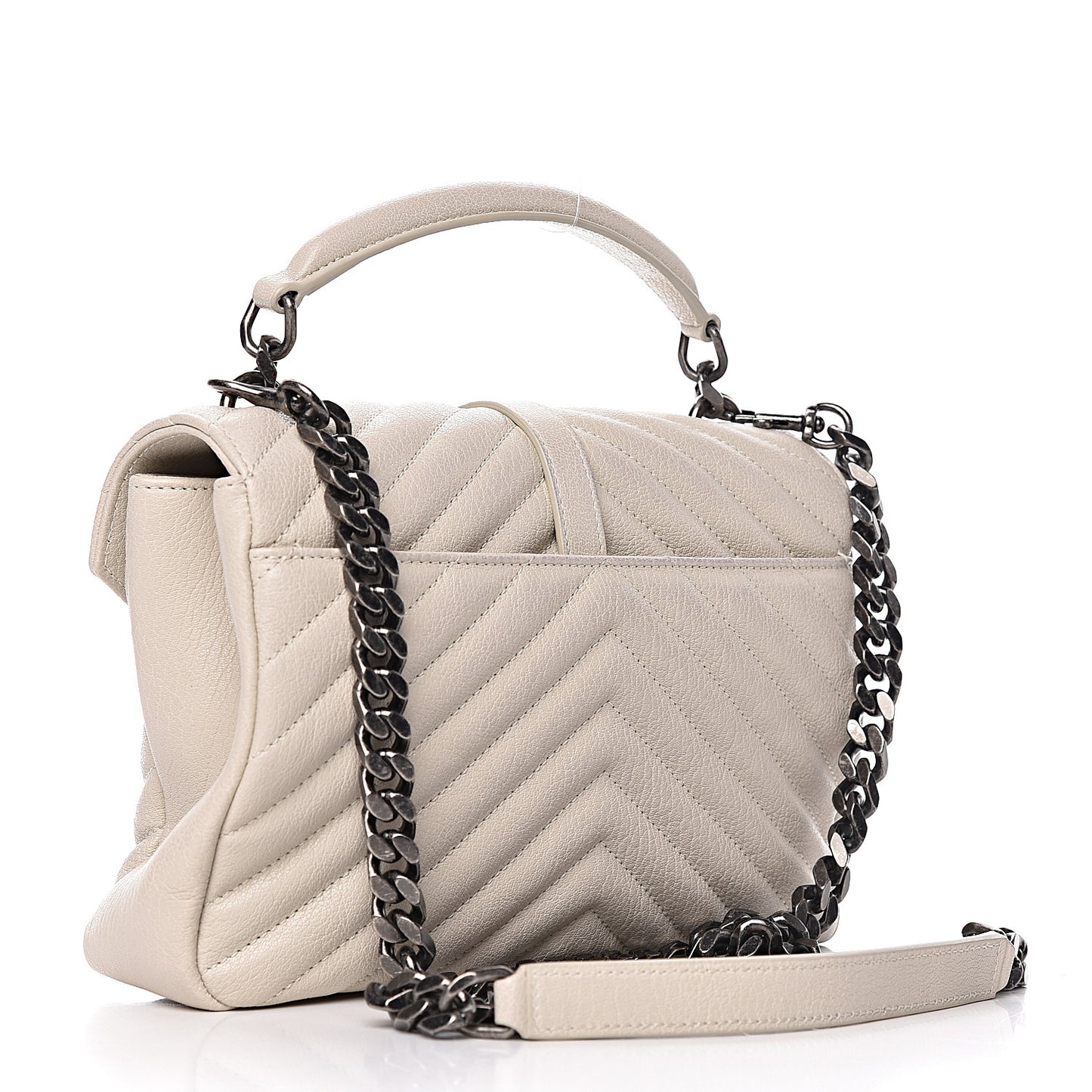 Sheepskin Matelasse Chevron Monogram Medium College Bag Dove White