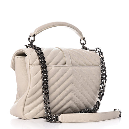 Saint Laurent Sheepskin Matelasse Chevron Monogram Medium College Bag Dove White 3 of 11
