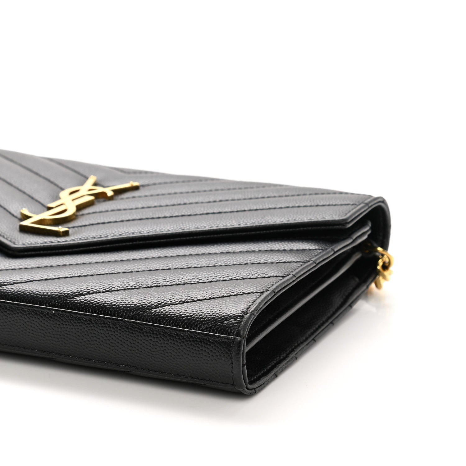 Saint Laurent Grain De Poudre Matelasse Chevron Monogram Chain Wallet Black 10 of 12