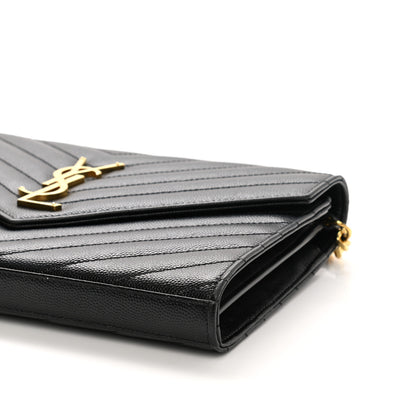 Saint Laurent Grain De Poudre Matelasse Chevron Monogram Chain Wallet Black 10 of 12