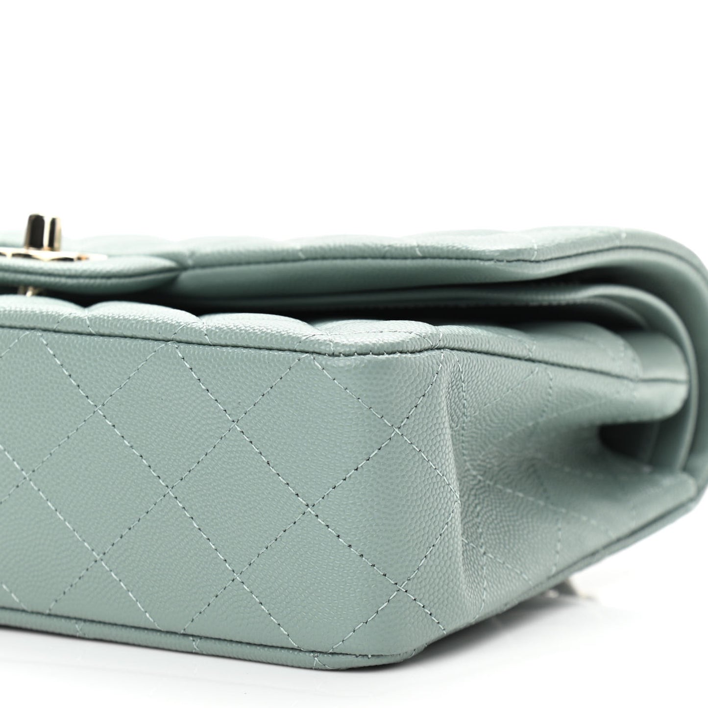 Caviar Quilted Medium Double Flap Green