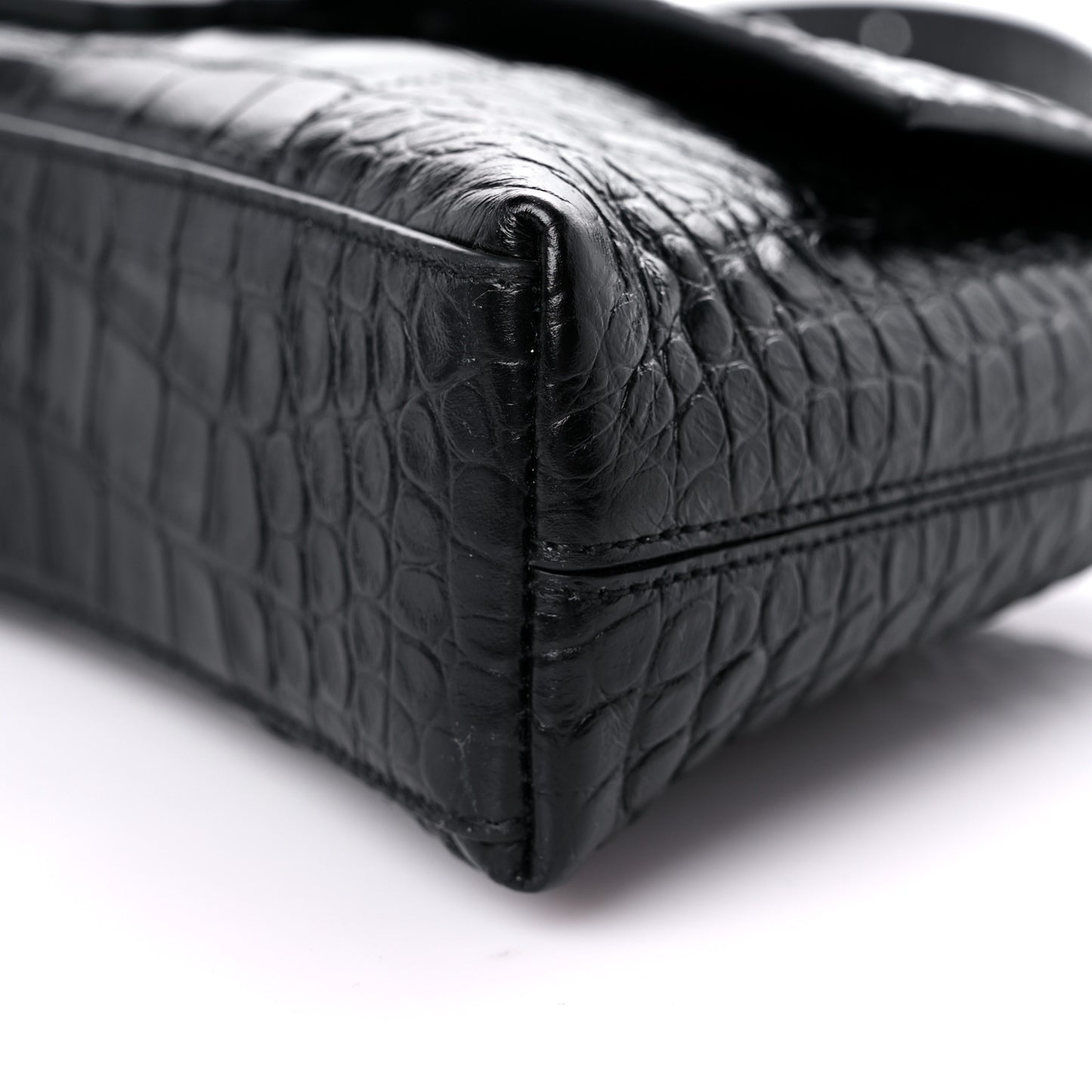Extra Supple Calfskin Crocodile Embossed Monochrome XS Downtown Shoulder Bag Black