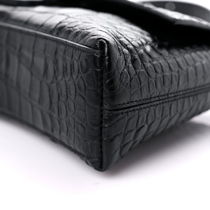 Balenciaga Extra Supple Calfskin Crocodile Embossed Monochrome XS Downtown Shoulder Bag Black 9 of 10