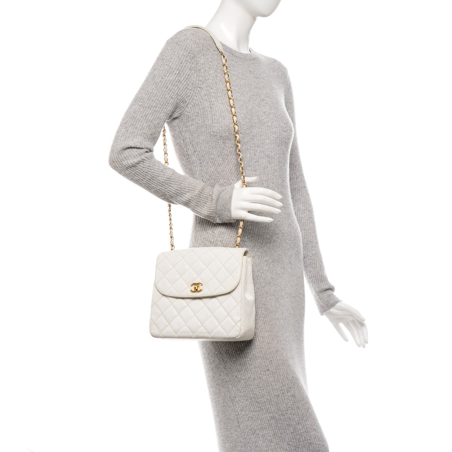 Caviar Quilted Medium Single Flap White