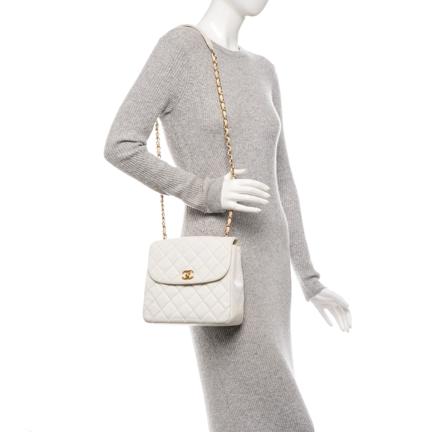 Chanel Caviar Quilted Medium Single Flap White 2 of 13