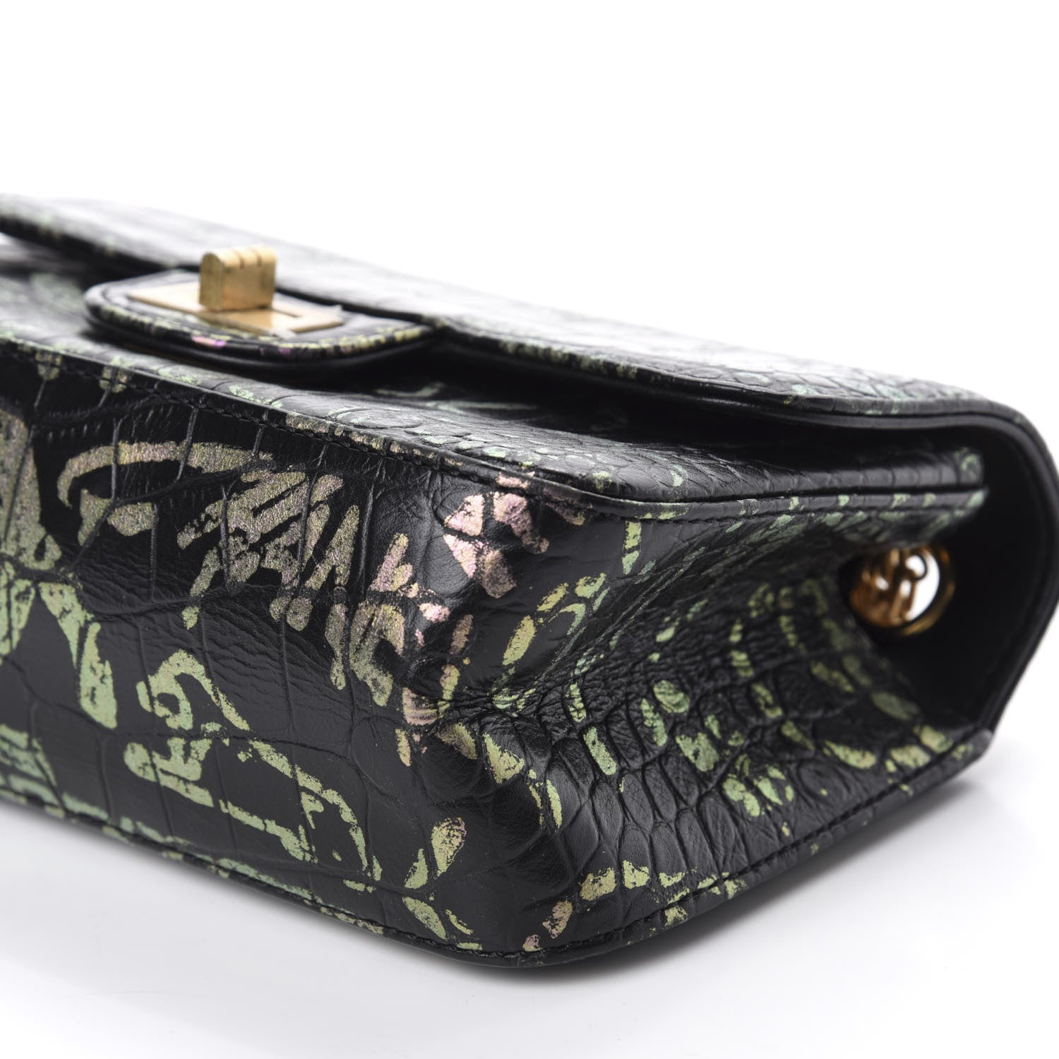 Chanel Calfskin Crocodile Embossed Graffiti 2.55 Mini Cocodile Reissue Flap Black Pink 7 of 11