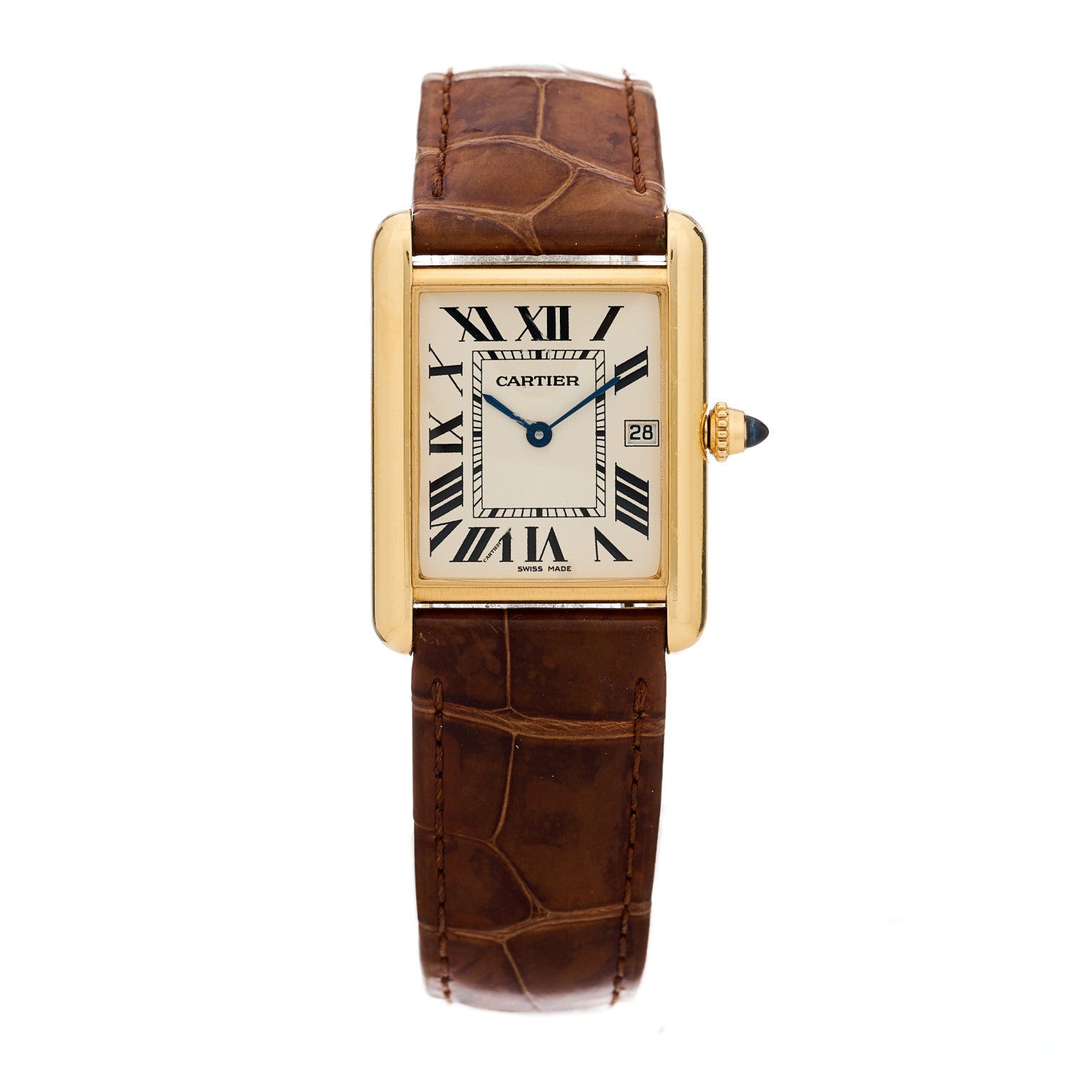 Cartier 18K Yellow Gold Alligator 26mm Tank Louis Quartz Watch Brown 1 of 4