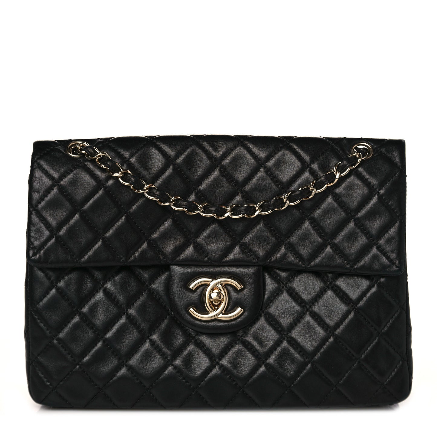 Washed Lambskin Quilted Maxi Single Flap Black