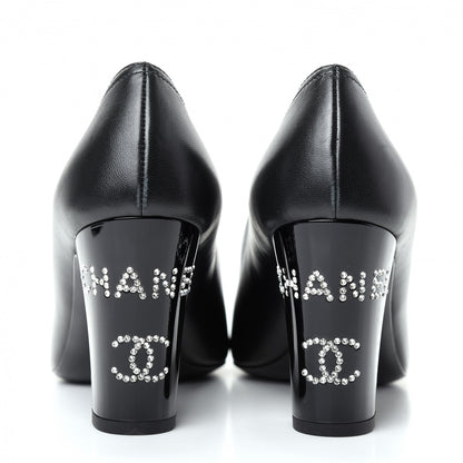 Chanel Calfskin Grosgrain Crystal Cap Toe Logo Pumps 36.5 Black 7 of 9