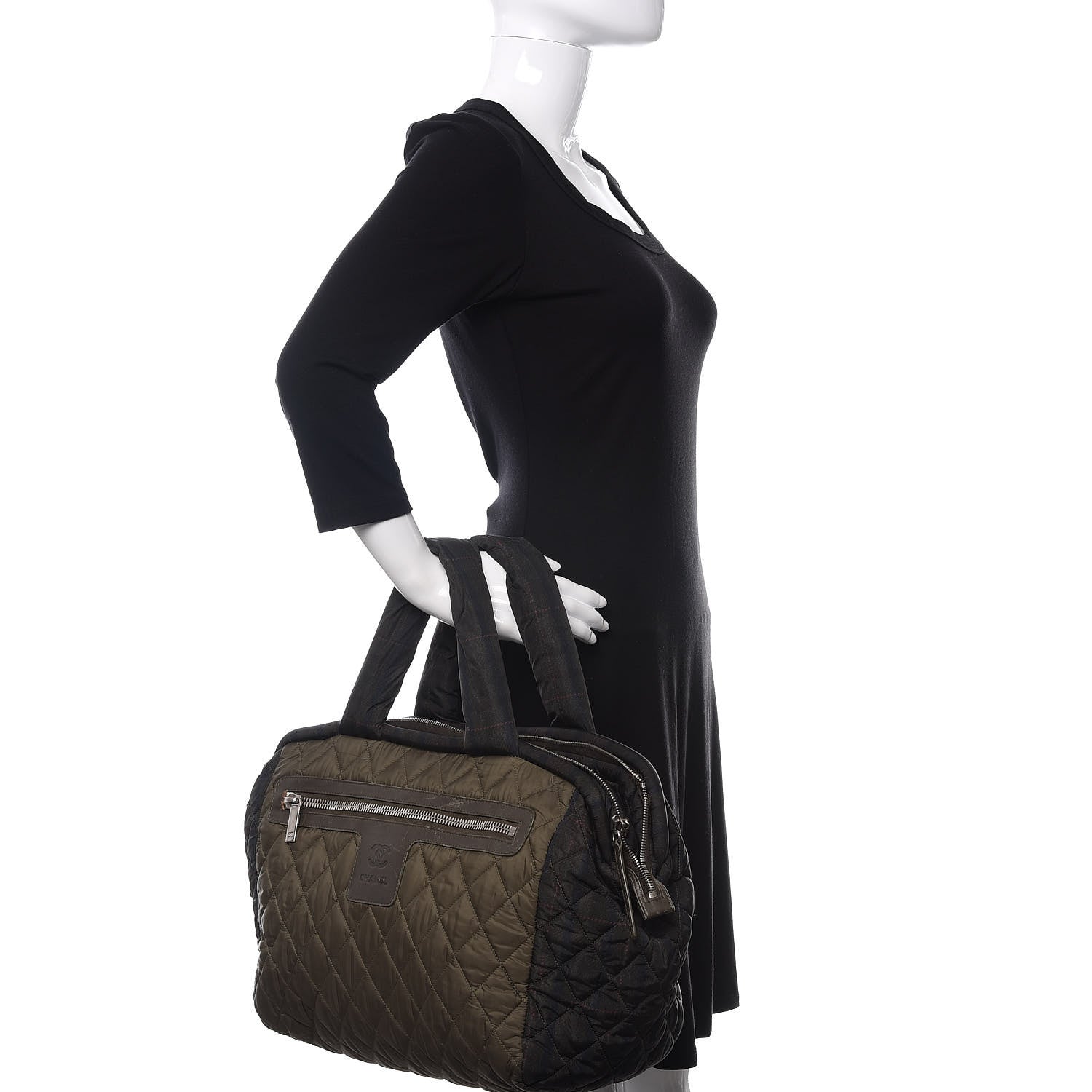 Chanel Nylon Quilted Coco Cocoon Bowler Khaki 2 of 15