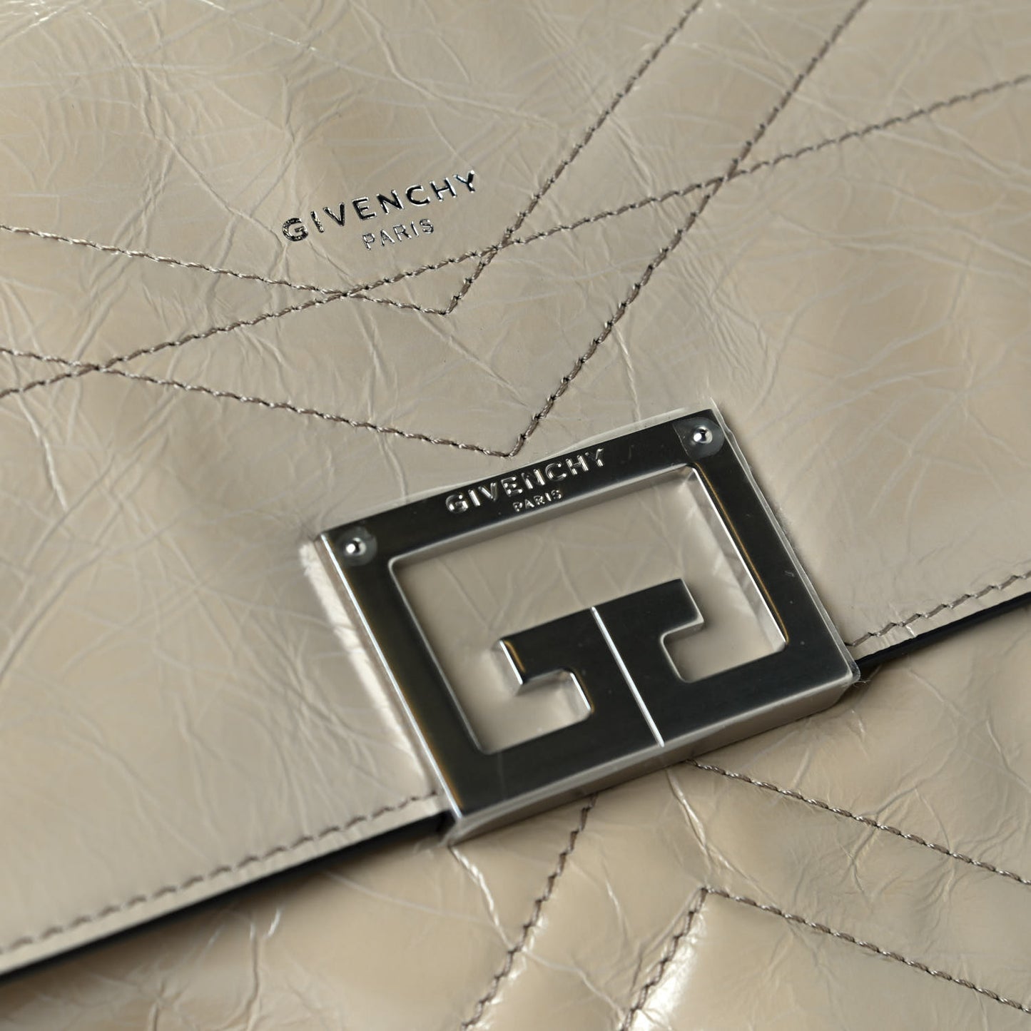 Creased Patent Calfskin Medium ID Flap Beige